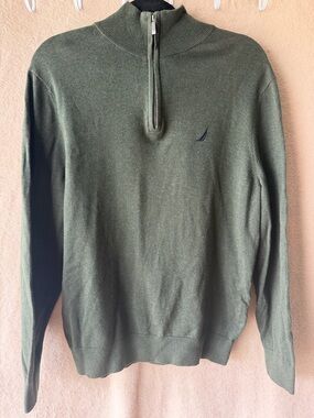 Nautica Men's Olive Green Quarter-Zip Sweater